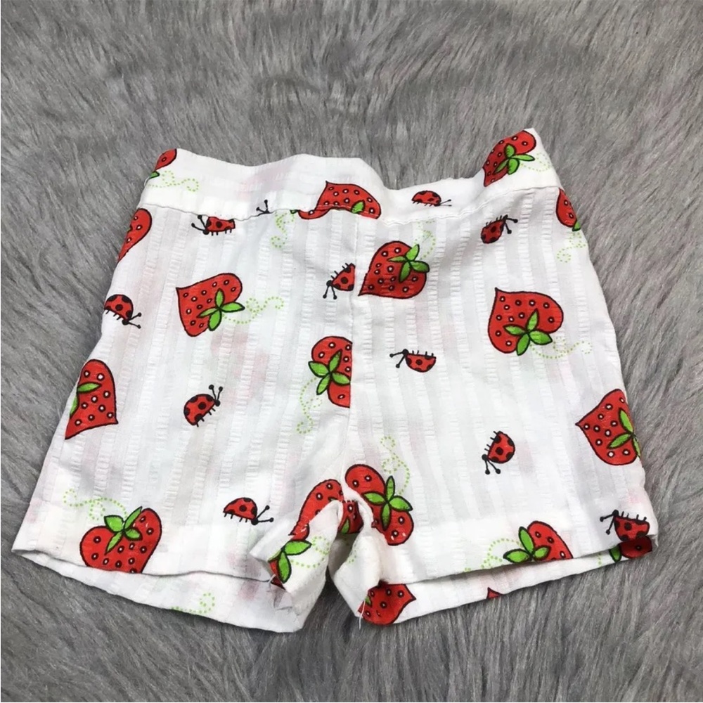 Vintage Healthtex Toddler Girls White Red Strawberry Ladybug Shorts